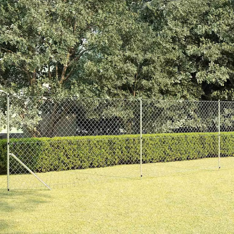 Recinzione in rete con pali in acciaio zincato vidaXL, Argento, L: 15 m, H: 1,5 m