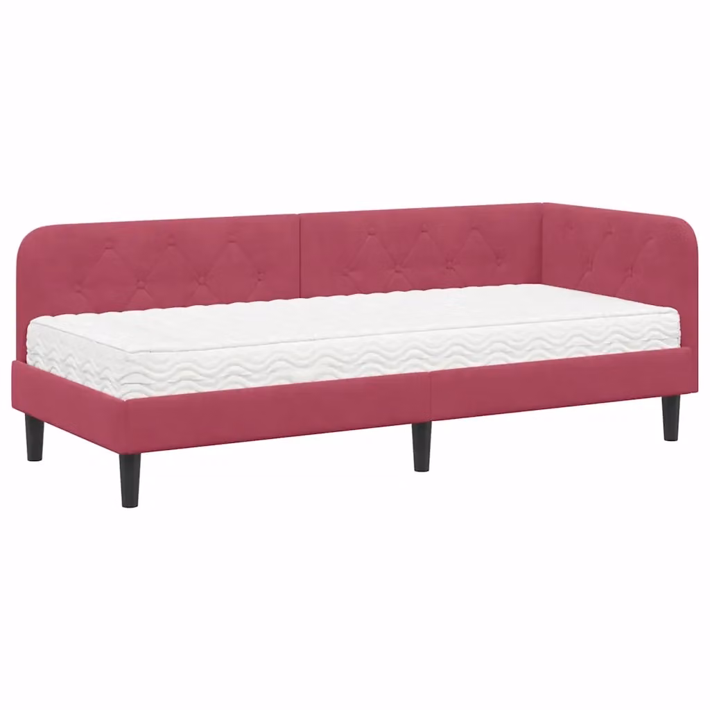 Cornice del letto ad angolo vidaXL in velluto rosso, L: 80 cm, P: 200 cm, H: 72 cm – 2