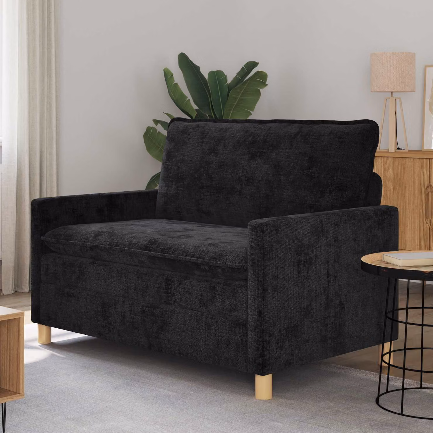 Divano vidaXL in tessuto nero con cuscini inclusi e coperture rimovibili L: 126 cm, P: 81 cm, H: 87,5 cm