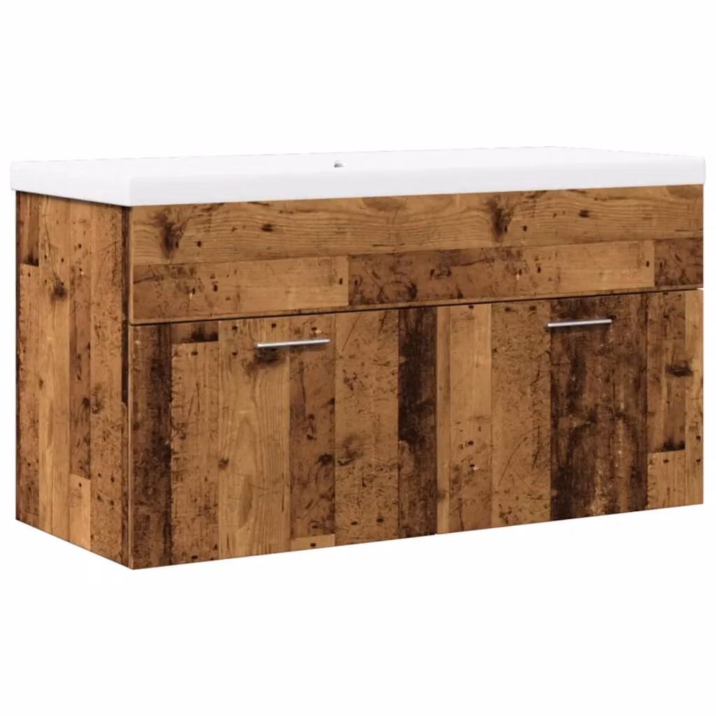 Mobile da Bagno Sospeso vidaXL in Legno e Ceramica, Colore Marrone e Bianco, L: 76,7 cm, P: 38,5 cm, H: 90 cm – 2