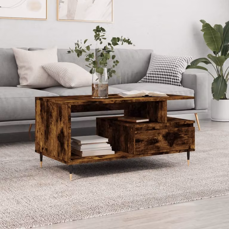 Tavolino da salotto moderno vidaXL in legno e metallo colore marrone, L: 90 cm, P: 49 cm, H: 45 cm