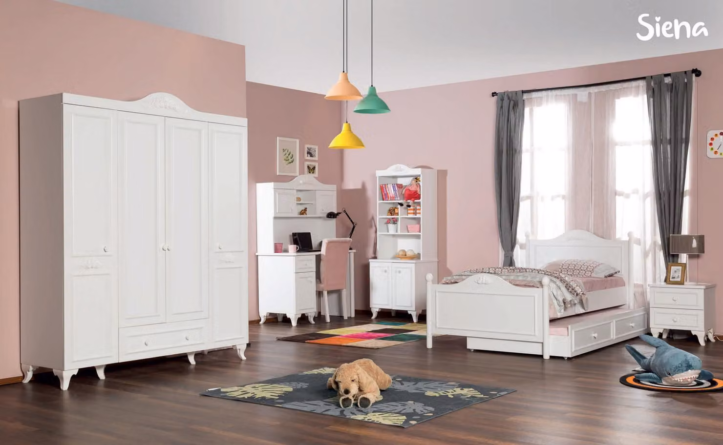 Kinderzimmer Set Weiß Elegantes Schreibtisch Design Bücherregal Holz Möbel