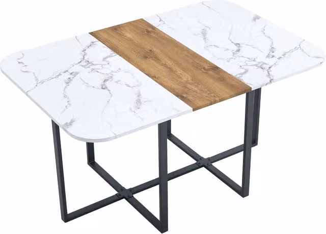 Tavolo da pranzo in MDF con base in metallo, stile moderno, per soggiorno e sala da pranzo, legno naturale scuro