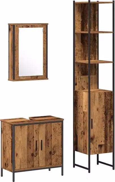 Set di mobili per il Bagno | Armadio da bagno 3 pz Marrone Legno multistrato