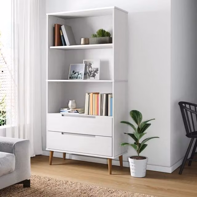 Libreria scandinava vidaXL in legno di pino bianco con pannello posteriore L: 85 cm, P: 35 cm, H: 170,5 cm
