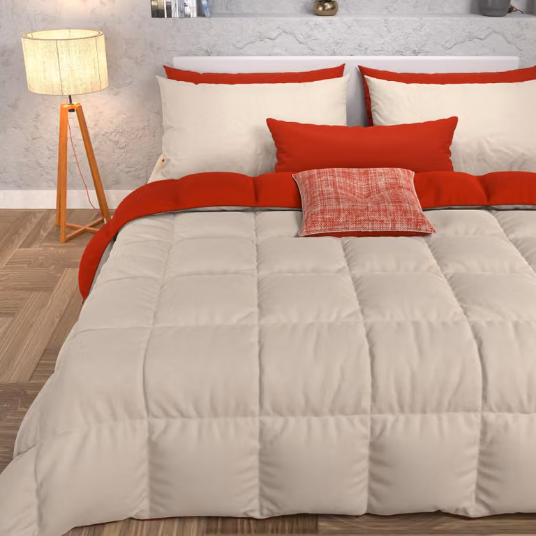Coperta invernale 160x260 cm, coperta matrimoniale reversibile color taupe e bordeaux, in microfibra, 300 g/m²