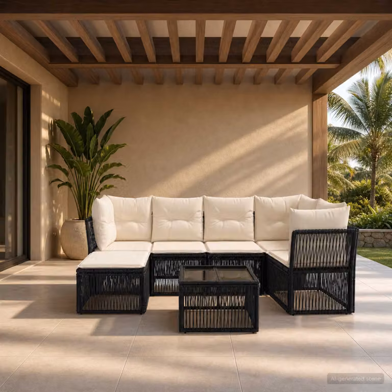 Set Divano da Giardino vidaXL 7 Pezzi a Forma di L con Cuscini Nero