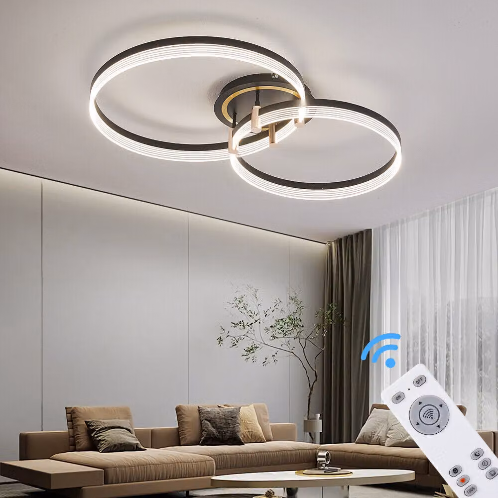 Eurotondisplay Plafoniera LED TY4567-56Y Telecomando / app mobile Colore della luce regolabile Luminosità dimmerabile oro nero Plafoniera a cornice Apparecchio