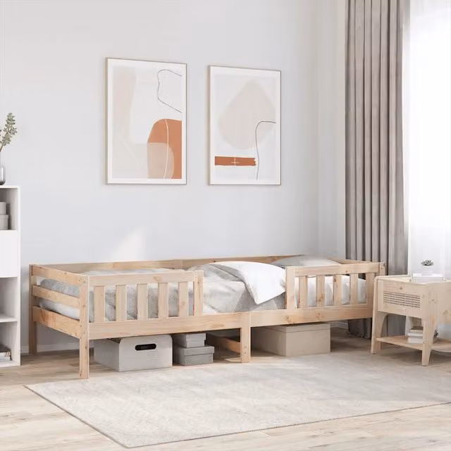 Letto singolo senza materasso vidaXL in legno massello di pino naturale con doghe fisse L/P/H: 195.5 x 90 x 56 cm