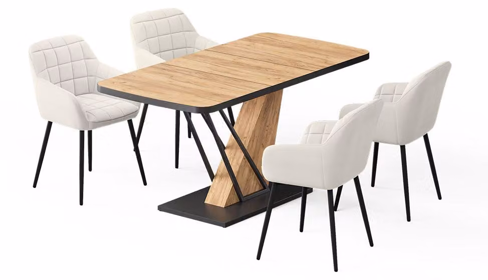Set di tavoli da pranzo Vicco Fenaro Rovere dorato 120 x 80 cm con 4 sedie da pranzo, Model 62750