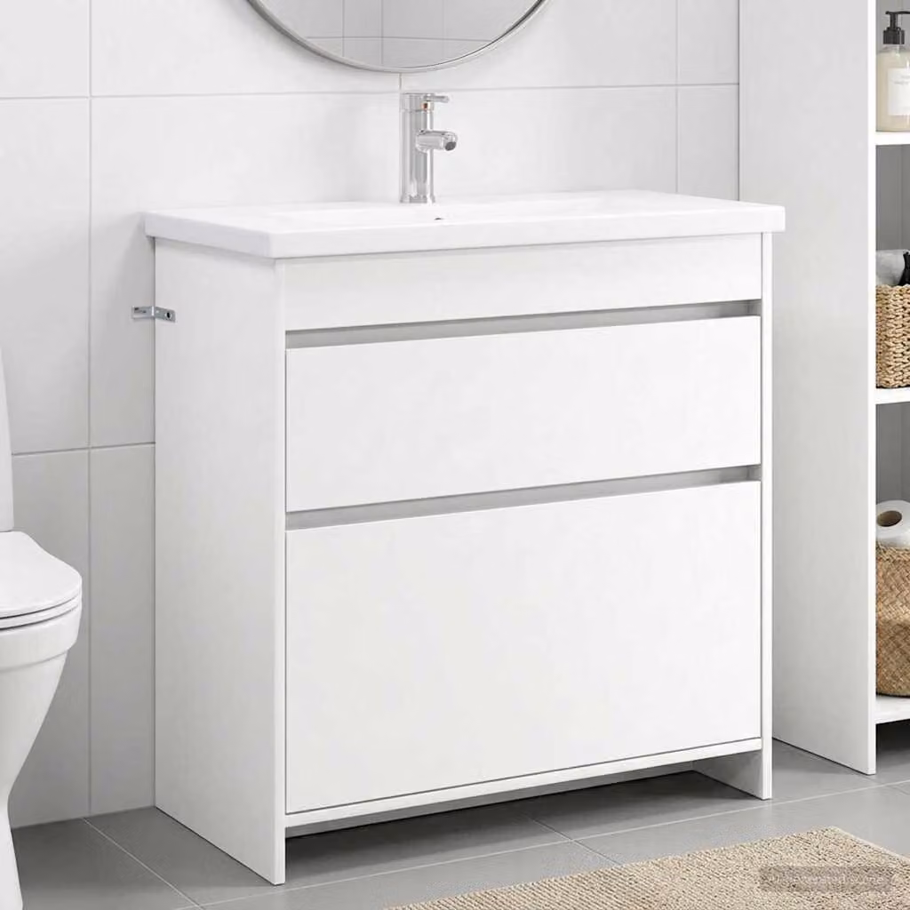 Mobile lavabo per bagno vidaXL bianco con cassetti e ante, design minimalista, L 81 x P 40 x H 84,5 cm