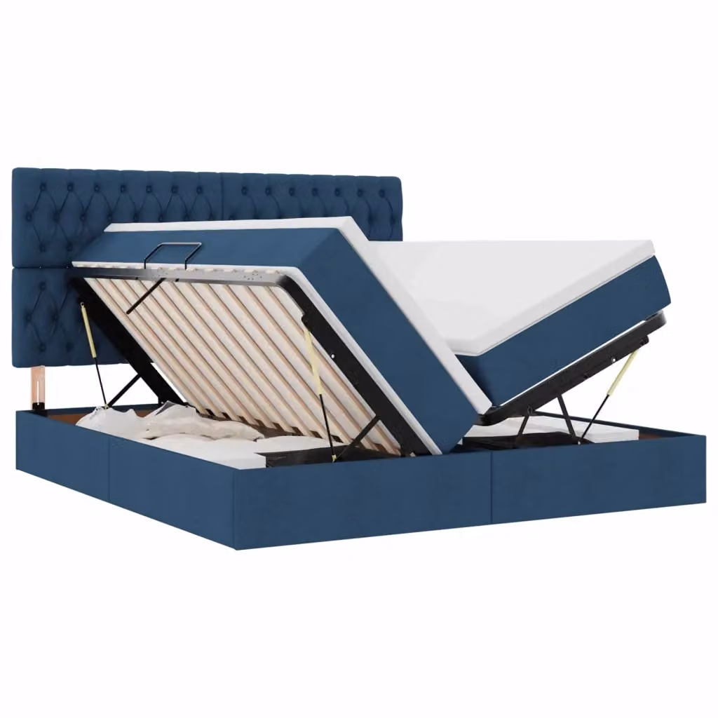 Letto con Contenitore vidaXL con Testiera Blu in Tessuto e Pelle Sintetica L/P: 180 x 200 cm – 2