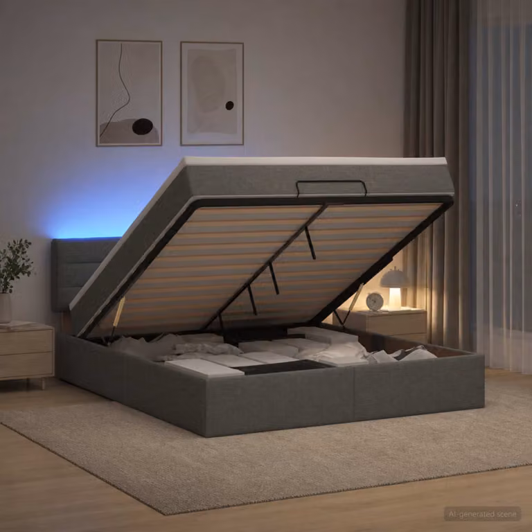 vidaXL Letto Ottomano con Materasso e LED Grigio Scuro 160 x 200 cm