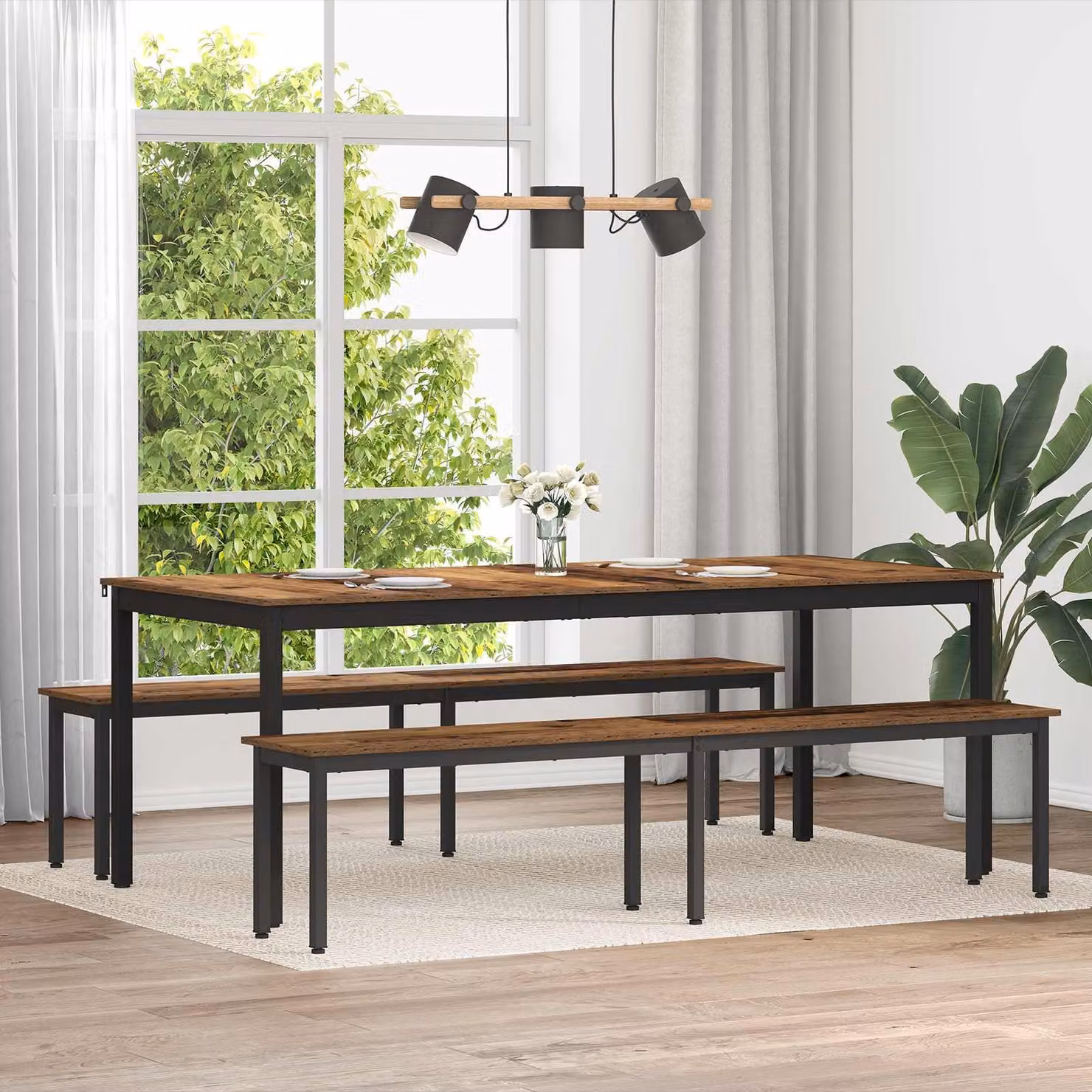 Panchina vidaXL in legno vecchio e metallo, colore marrone, L 200 x P 35 x H 45 cm