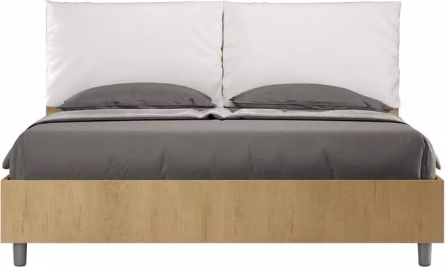 Letto Matrimoniale Egos con Contenitore ad Alzata e Rete, Struttura in Quercia e Cuscini in Similpelle Bianco, L/P: 160 x 200 cm – 1
