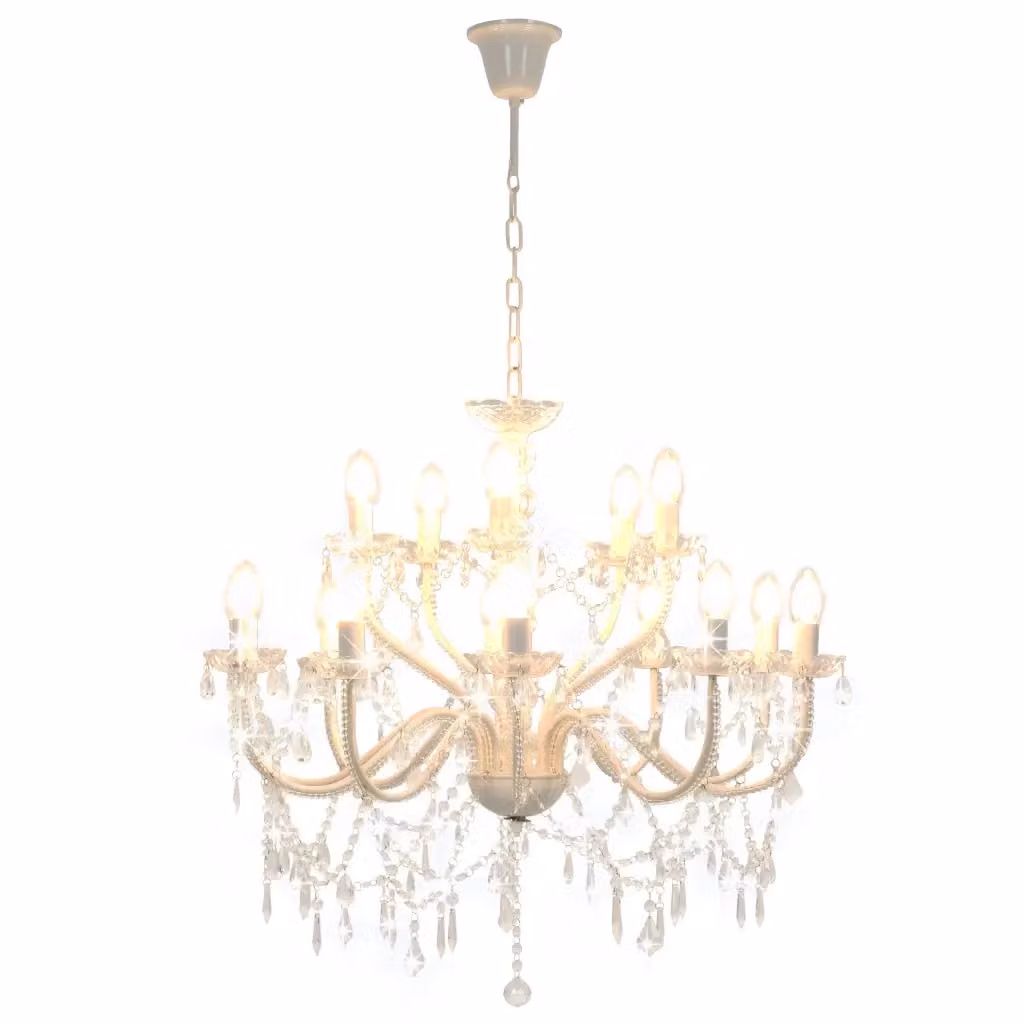 Lampadario a sospensione classico vidaXL in metallo bianco e cristallo trasparente con 15 lampadine E14 – 2