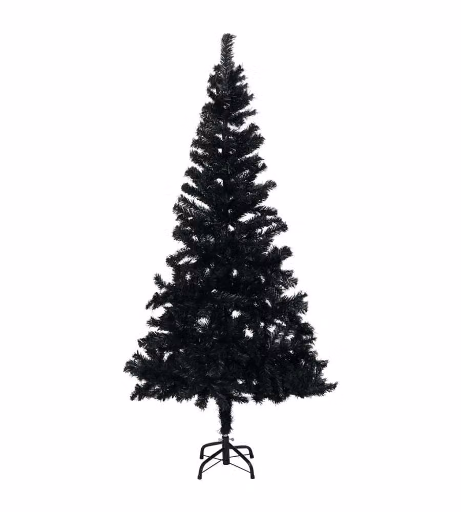 Set Albero Natale Artificiale con LED e Palline Nero 150 cm PVC