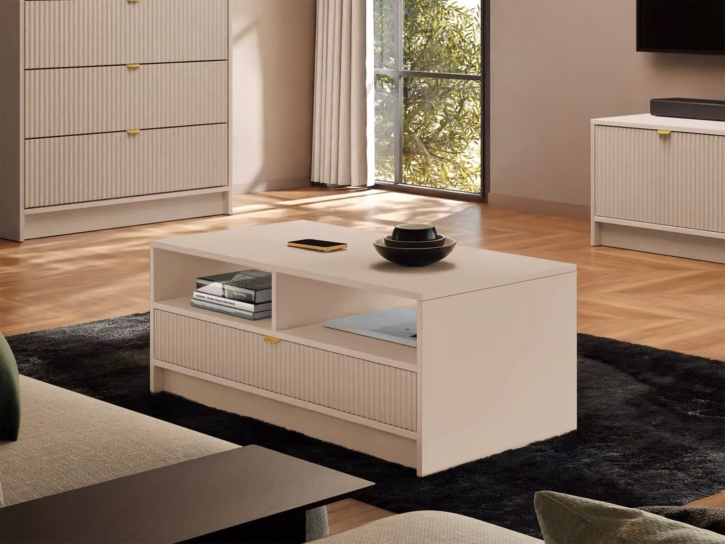 Tavolino con cassetto TABORO - beige