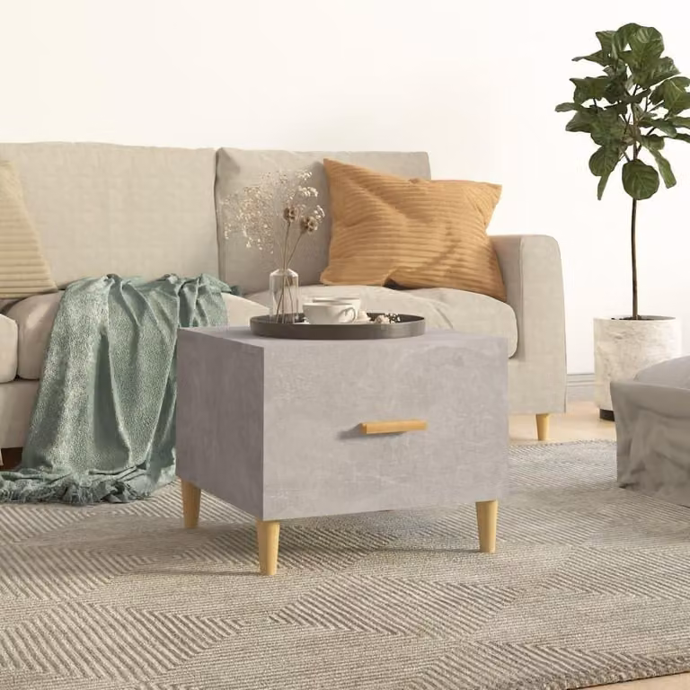 Tavolino da salotto in cemento grigio, dimensioni 50x50x40 cm, struttura in legno ingegnerizzato