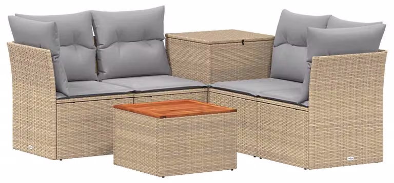 Set di divani da esterno, 6 pezzi. Colore: beige e grigio chiaro. Materiali: rattan sintetico e acciaio