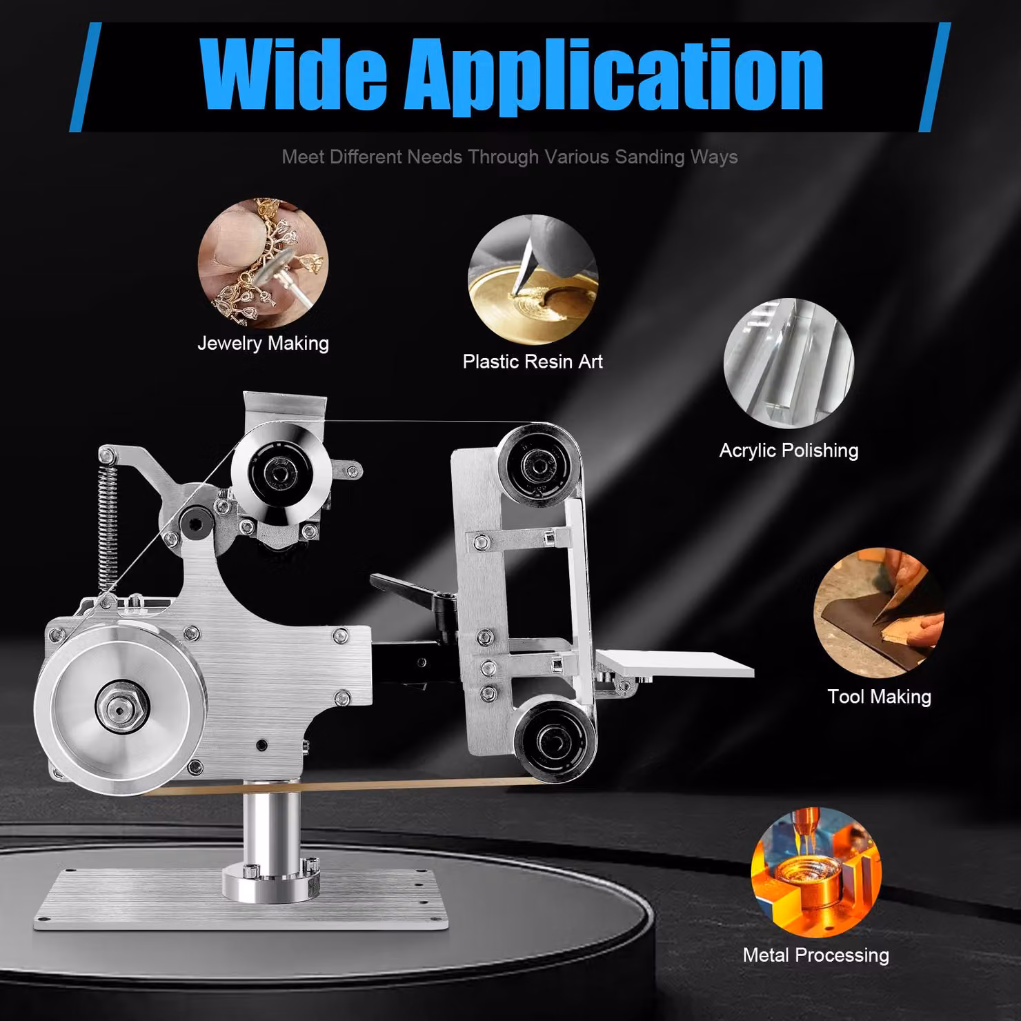 Levigatrice a nastro mini - 550W, motore brushless - Compatta, con ruota di supporto - Acciaio inossidabile - Ideale per la lavorazione dei metalli