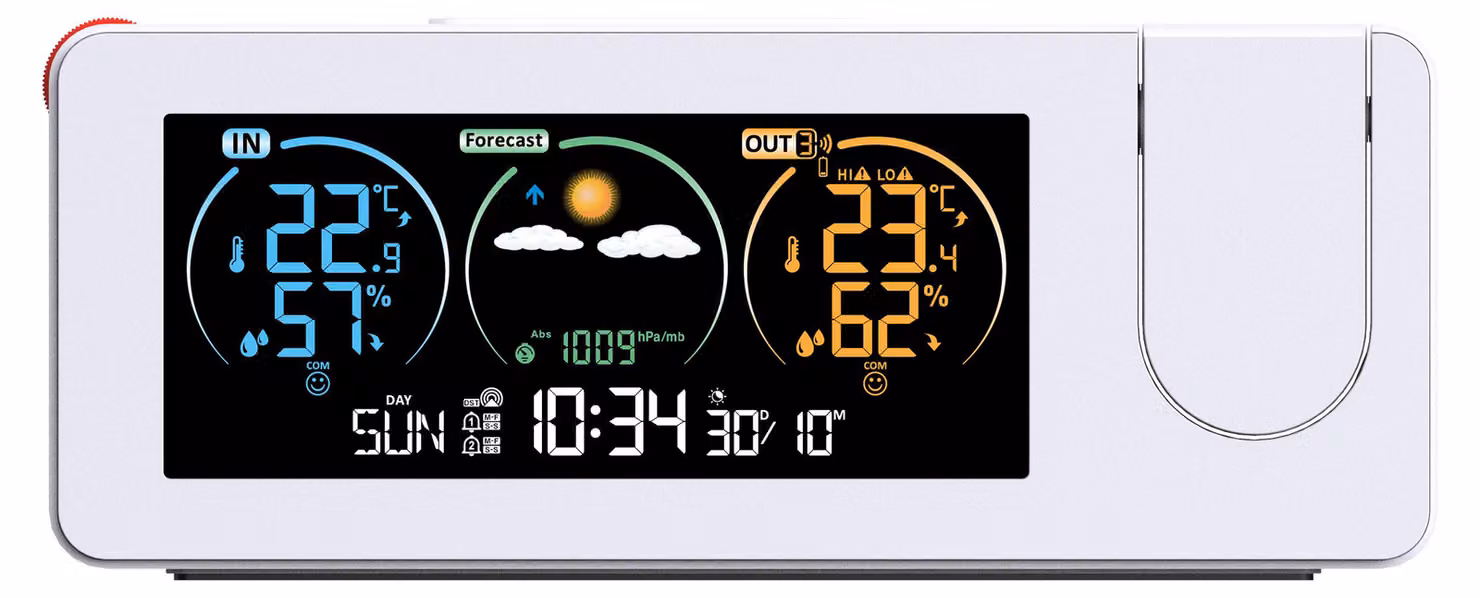 Stazione meteorologica Forever SPZC-00 bianca, termometro esterno, barometro, sveglia
