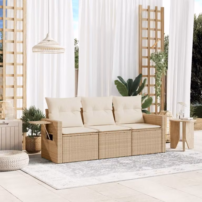 Maison Exclusive - Set Divano da Giardino 3 pz con Cuscini Beige in Polyrattan