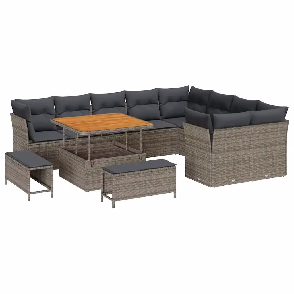 Set Divano da Giardino vidaXL 12 Pezzi con Cuscini e Tavolino, Grigio – 2