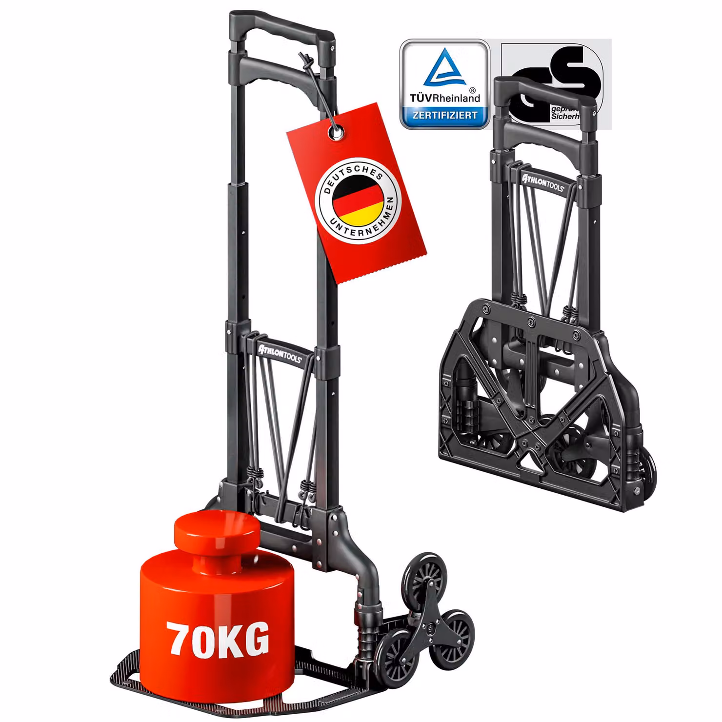 ATHLON TOOLS - Carrello a sacco in alluminio per scale, pieghevole - nero