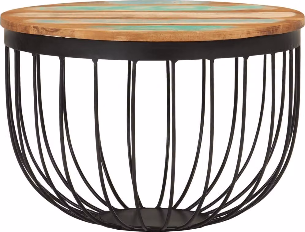 vidaXL Tavolino Ø50x35 cm in legno massiccio antico e acciaio