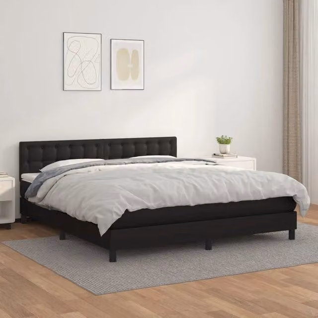 Letto Ibrido con Giroletto a Molle e Materasso vidaXL in Similpelle Nero e Bianco L/P/H: 160 x 200 x 78 cm – 1