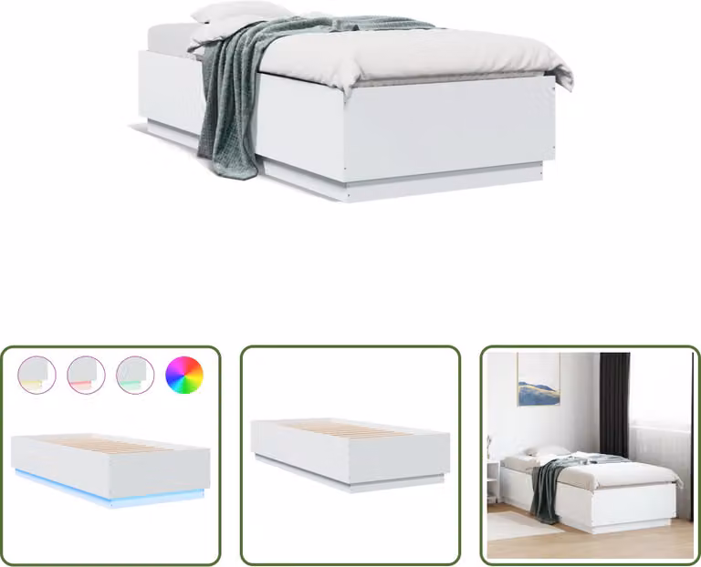 The Living Store Giroletto con LED bianco 90x200 cm Materiale in legno