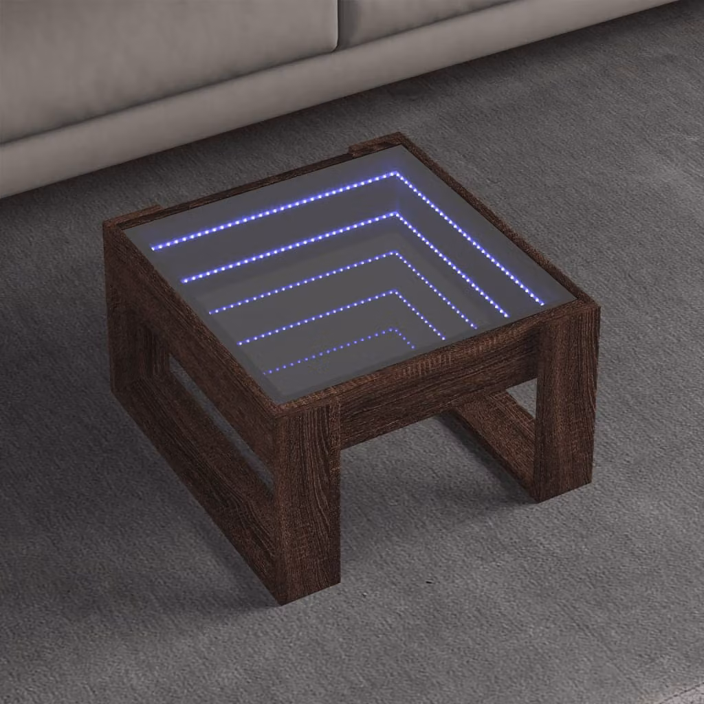vidaXL Tavolino da salotto moderno in legno Rovere Marrone con illuminazione LED L: 50 cm, P: 53 cm, H: 30 cm