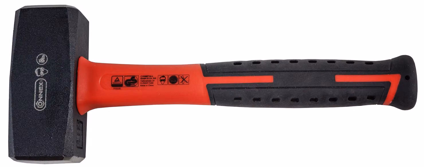 Mazza Connex 1500 g Manico in fibra di vetro 2K-Gr. - rosso / nero - Impugnatura a due componenti - con manico in fibra di vetro / martello / mazza in acciaio / COX623150