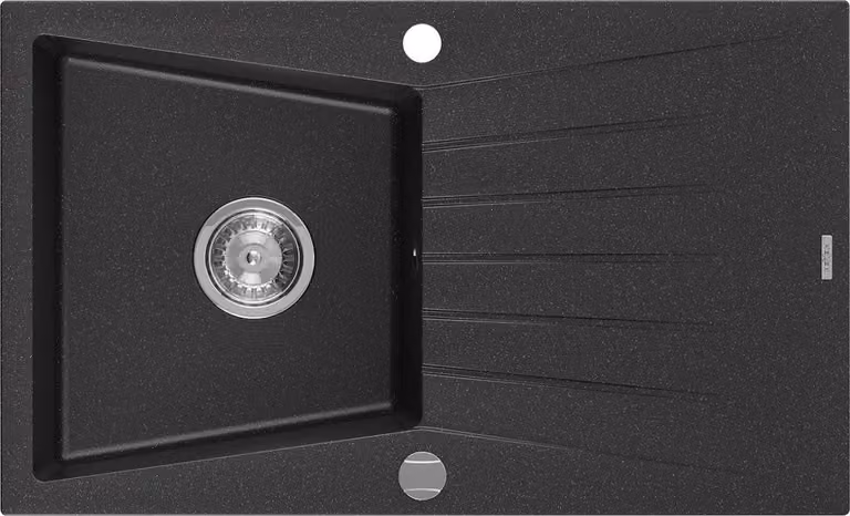 Mexen Cesar lavello in granito 1-vasca con scolapiatti 775 x 470 mm, nero/argento metallico, sifone cromato - 6514771010-73