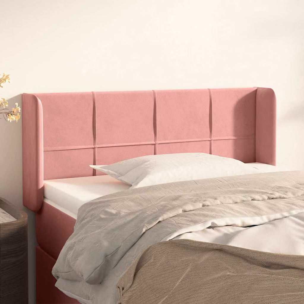 Testiera ad orecchio vidaXL in velluto rosa con struttura in legno, L: 83 cm, P: 16 cm, H: 78-88 cm