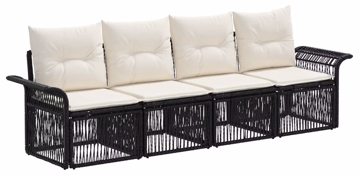 Set di divani da giardino, 4 pezzi, colore nero, in rattan sintetico