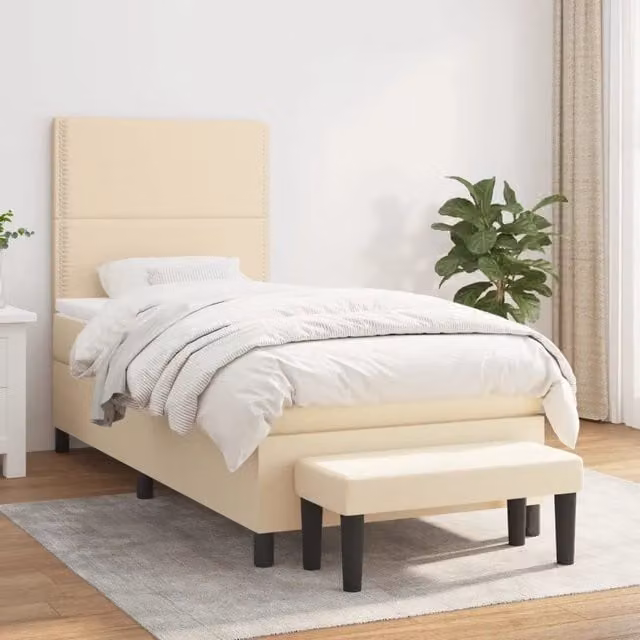 Letto Ibrido con Giroletto a Molle e Materasso vidaXL in Tessuto Beige e Bianco L/P/H: 203 x 100 x 128 cm