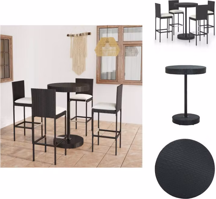 vidaXL Set bar da giardino 5 pezzi con cuscini in poly rattan nero - Set di mobili da giardino