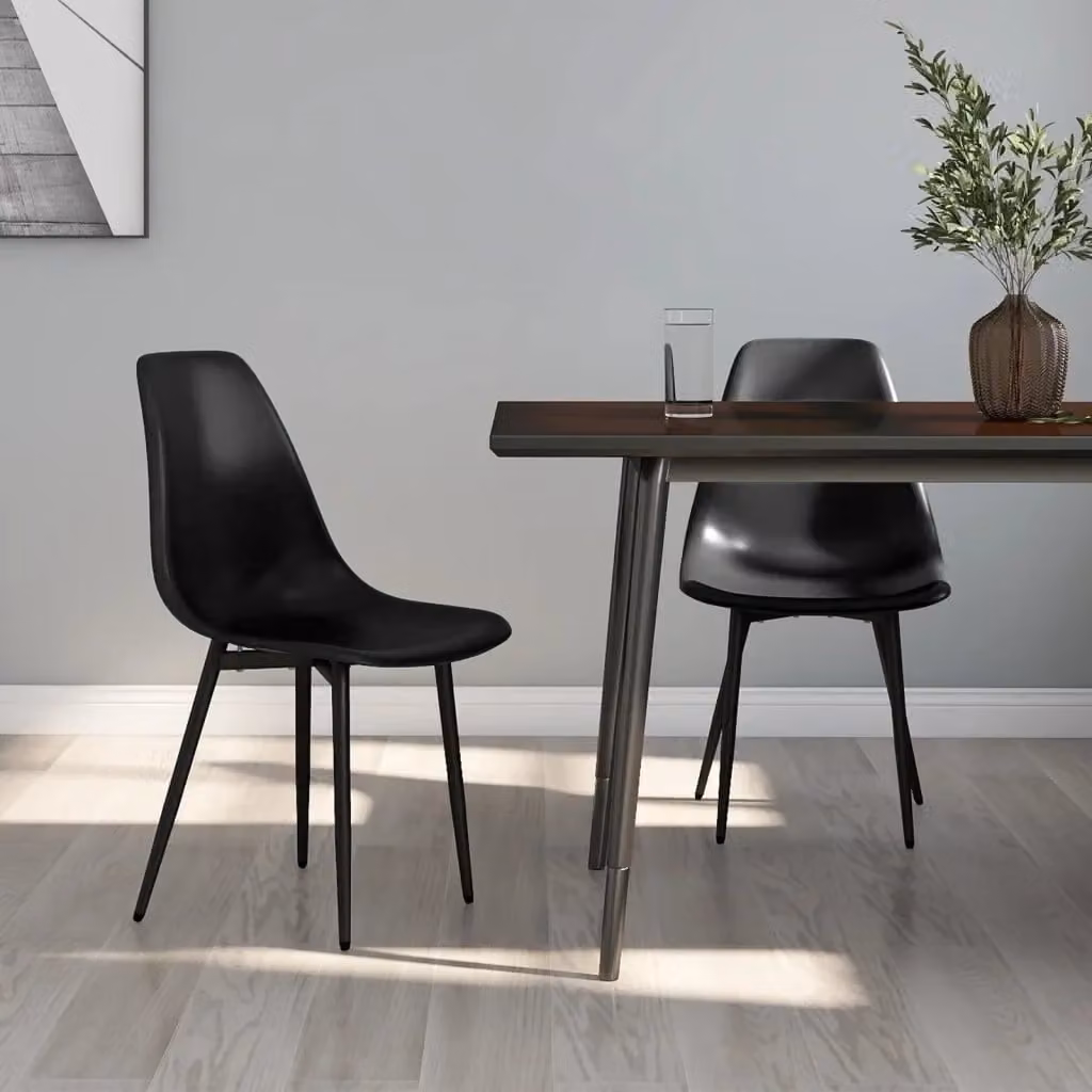 Set di 2 sedie da pranzo e cucina in plastica e metallo nere opache con design minimalista – 2