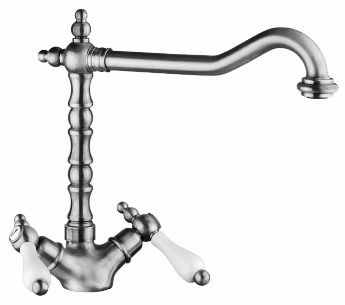 Rubinetto per lavello in stile Art Nouveau, marca Casa Padrino, miscelatore a due maniglie, colore argento/bianco, altezza 26,5 cm - Rubinetto per la cucina