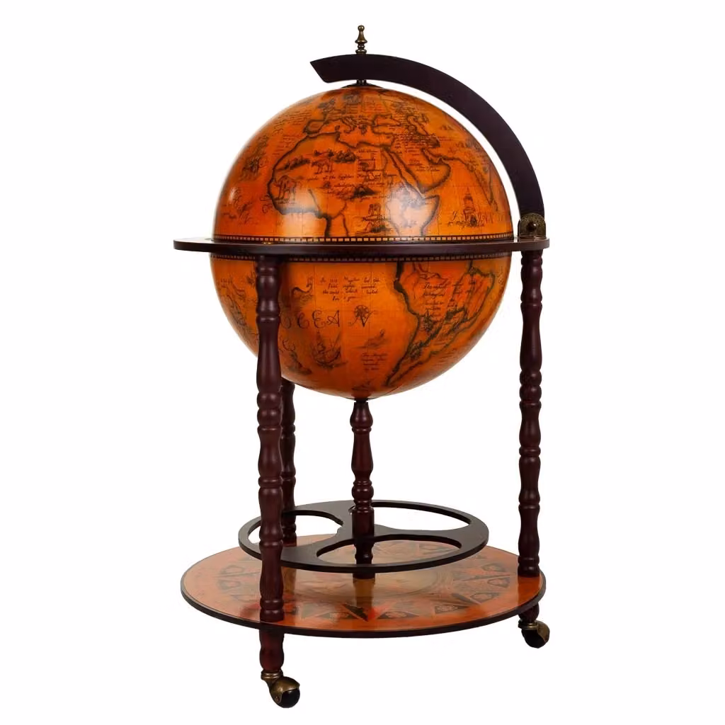 Portabottiglie Globo Wanderlust Deco marrone con ruote e struttura in legno e metallo L/P/H: 55,5 x 55,5 x 93,5 cm – 2