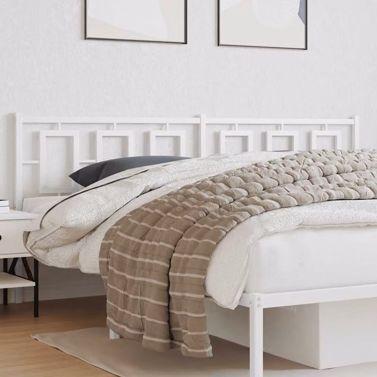 Testiera di ricambio vidaXL in metallo bianco laccato con design geometrico classico, Larghezza: 198 cm