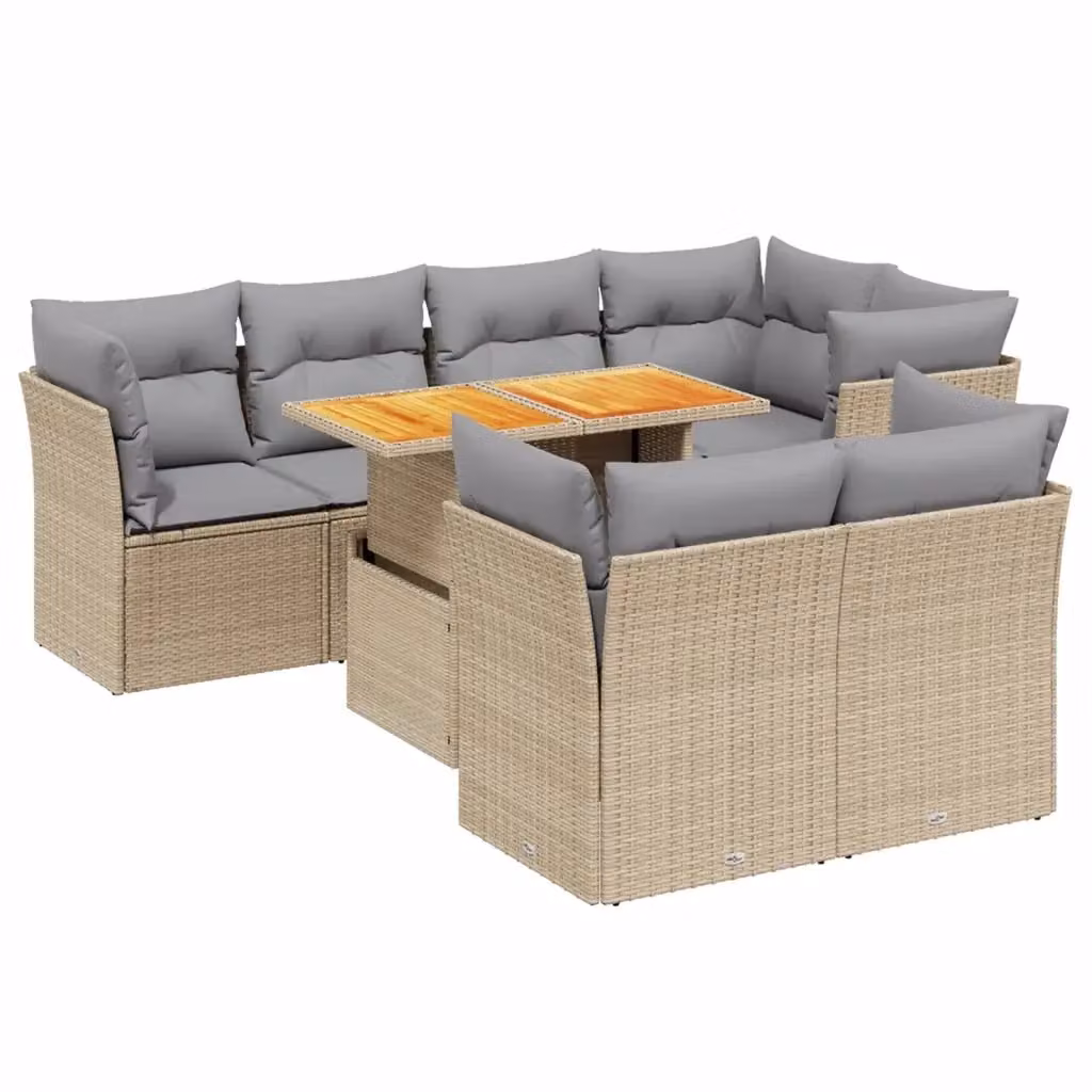 vidaXL Set Divano da Giardino 8 pz a L con Cuscini Beige e Grigio in Polyrattan e Legno di Acacia – 2
