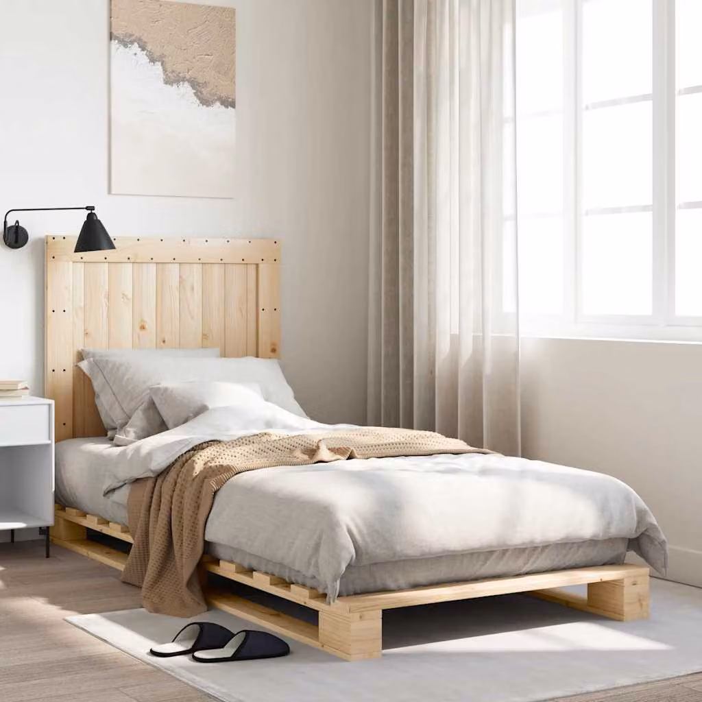 vidaXL Giroletto con Testiera in Legno Massello di Pino, Colore Marrone e Beige, L/P/H: 200 x 90 x 151 cm – 1