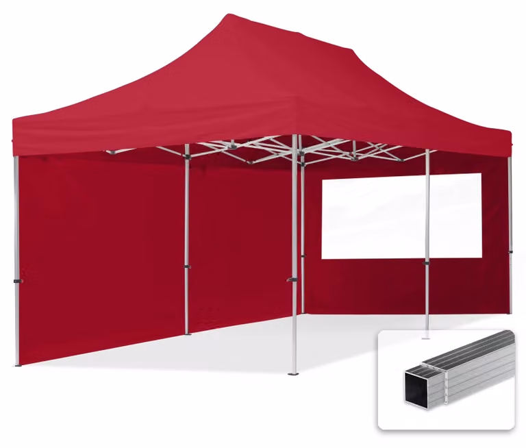TOOLPORT 3x6m gazebo pieghevole con laterali (finestre panoramiche), ECONOMY alluminio, rosso