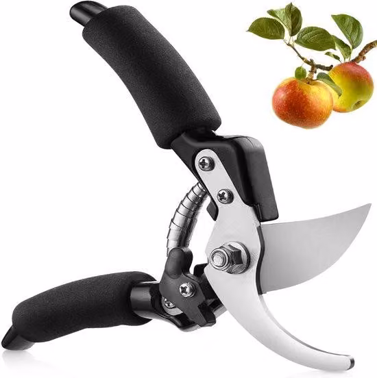 Forbici da giardino professionali Ibenzoa® con lame in acciaio al titanio – impugnatura ergonomica antiscivolo, molla di ritorno e sistema di sicurezza, colore nero, ideali per potare rami, siepi e fiori