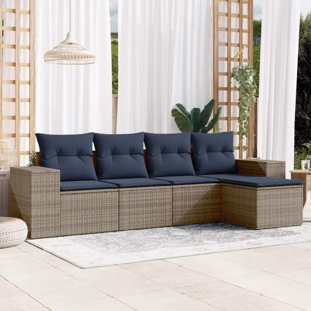 Maison Exclusive - Set di 5 divani da giardino con cuscini, grigio, polyrattan