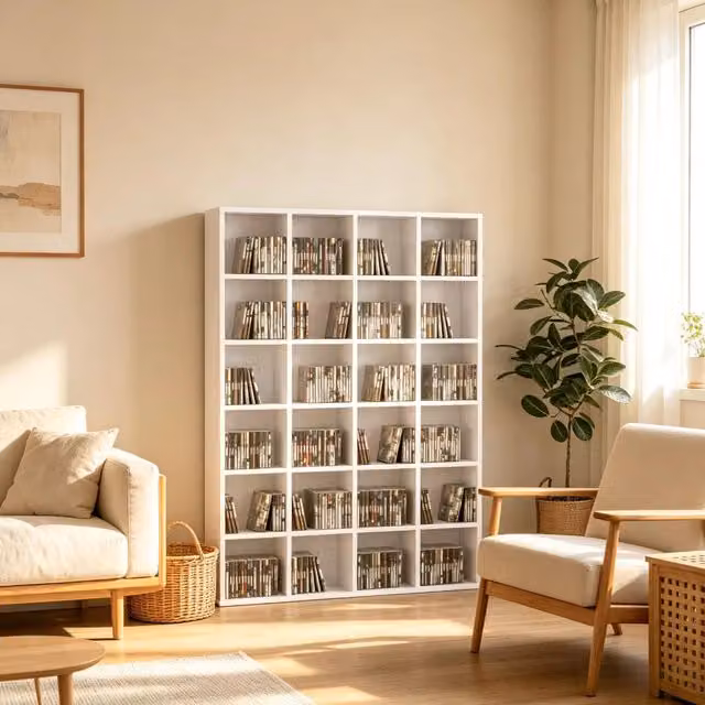 Scaffale porta CD/DVD REDOM Bianco con ripiani regolabili L: 89 cm, P: 20 cm, H: 130,5 cm – 1