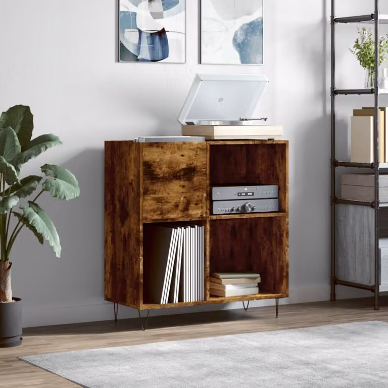 vidaXL Mobile Porta Dischi in Rovere Fumo, L/P/H: 84,5 x 38 x 89 cm